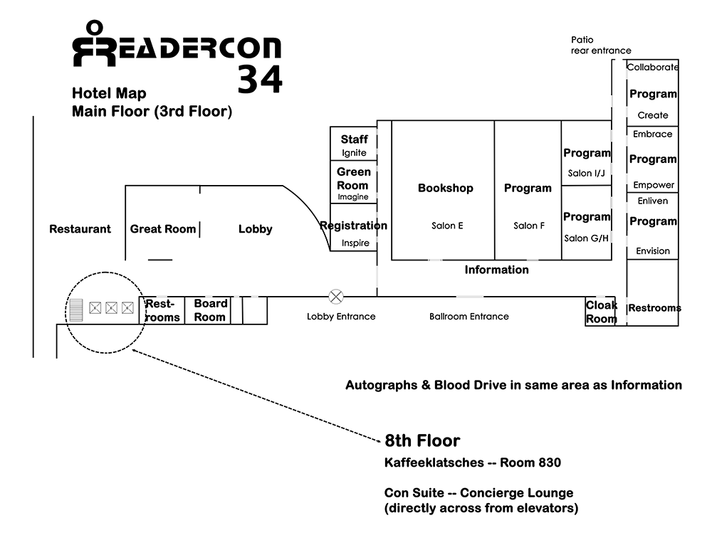 Hotel map with program rooms marked